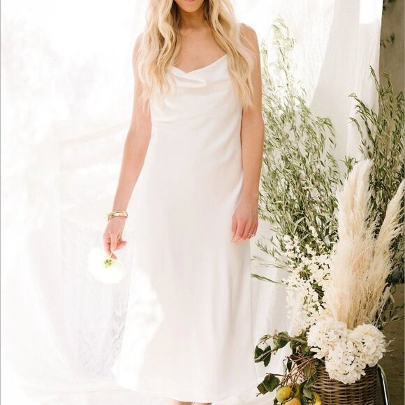 Show Me Your MuMu Verona Cowl Dress Medium Ivory Luxe Satin White NWT - Picture 8 of 10